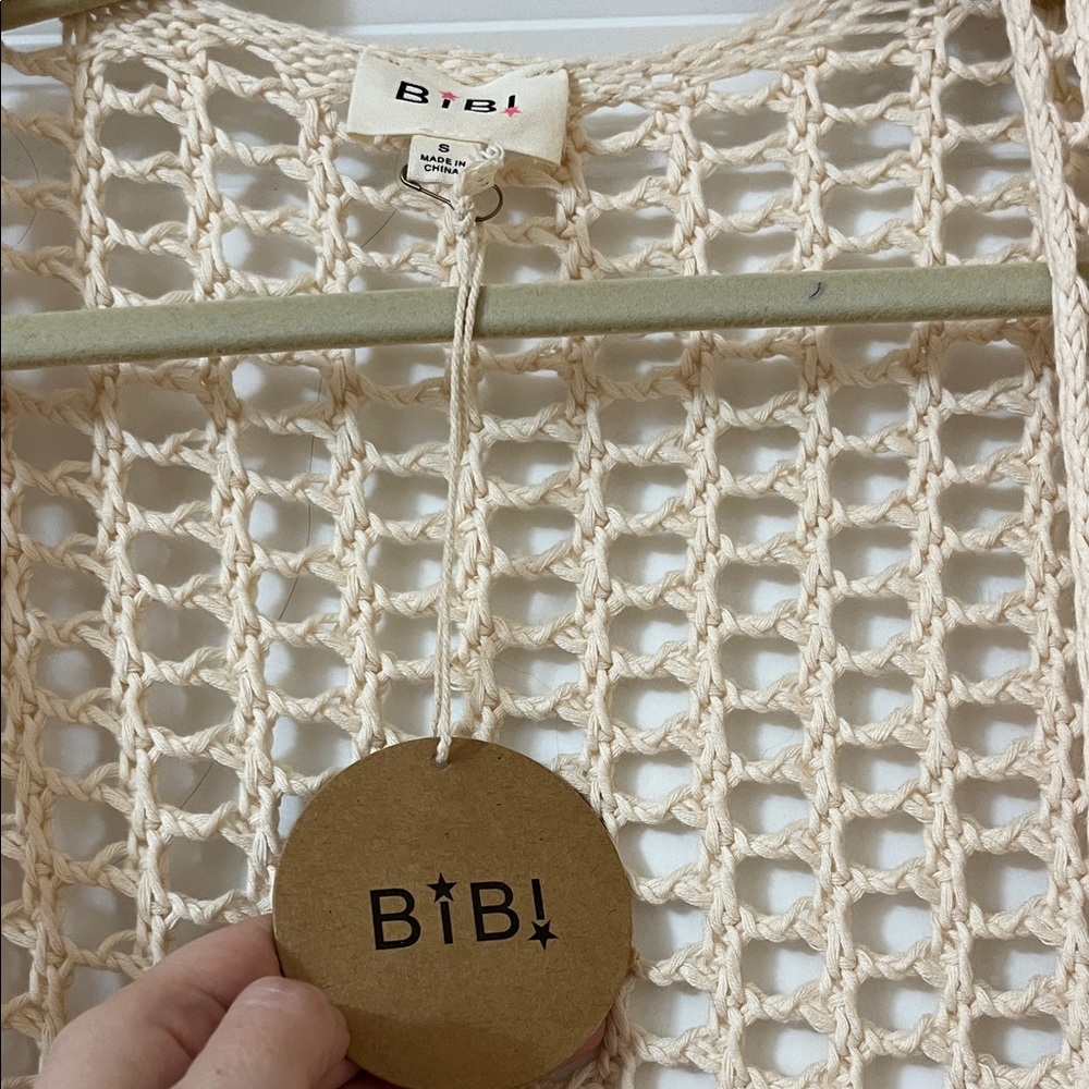 BiBi Beige Open-Knit Cardigan - Picture 3 of 8
